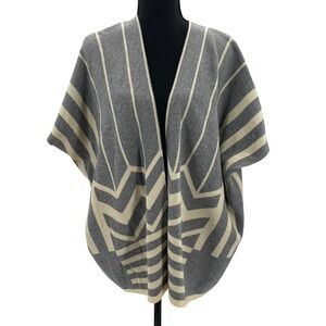 La Fee Verte Grey Cream Geometric Stripe Chevron Open Front Poncho Sweater S